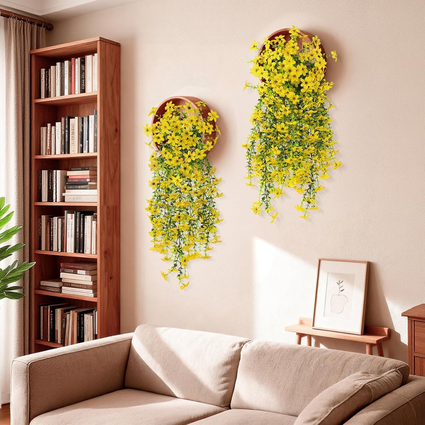 INQCMY Artificial Fake Hanging Flowers Plants for Outdoor Summer Decoration,2 PCS Faux Silk Daisy with Eucalyptus Leaves,UV Resistant Look Real for Outside Home Planter Porch Patio Balcony Yard Decor