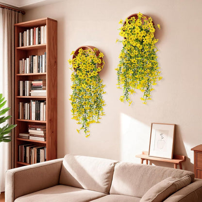 INQCMY Artificial Fake Hanging Flowers Plants for Outdoor Summer Decoration,2 PCS Faux Silk Daisy with Eucalyptus Leaves,UV Resistant Look Real for Outside Home Planter Porch Patio Balcony Yard Decor