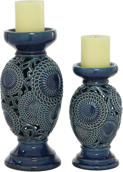 Deco 79 Metal Abstract Decorative Candle Holder Mushroom Inspired Candle Stand, Set of 2 Candlestick Holder 11", 14"H, Gold
