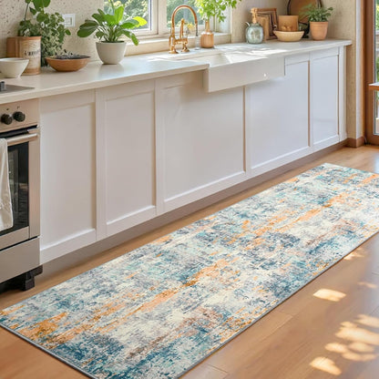 Ompaa 2x6 Rug Runners for Hallways Kitchen Runner Rug Non Slip Washable Grey Long Runner Rugs with Rubber Backing Soft Abstract Carpet Runner for Hallways, Kitchen, Bedroom, Bathroom, Entryway - Colors A