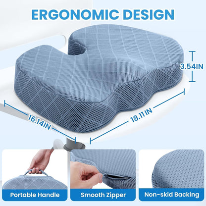 TushGuard Seat Cushion - Memory Foam Cushion for Office Chair, Car Seat, Airplane, Bleacher - Sciatica & Hip & Coccyx Pain Relief Desk Chair Cushion for Long Sitting Office Workers, Car Drivers