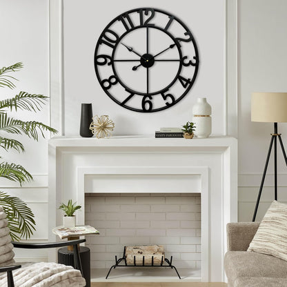 CLXEAST 30 Inch Large Wall Clock Modern, Oversized Roman Numeral Decorative Black Metal Wall Clock for Living Room Decor,House Warming Gifts New Home