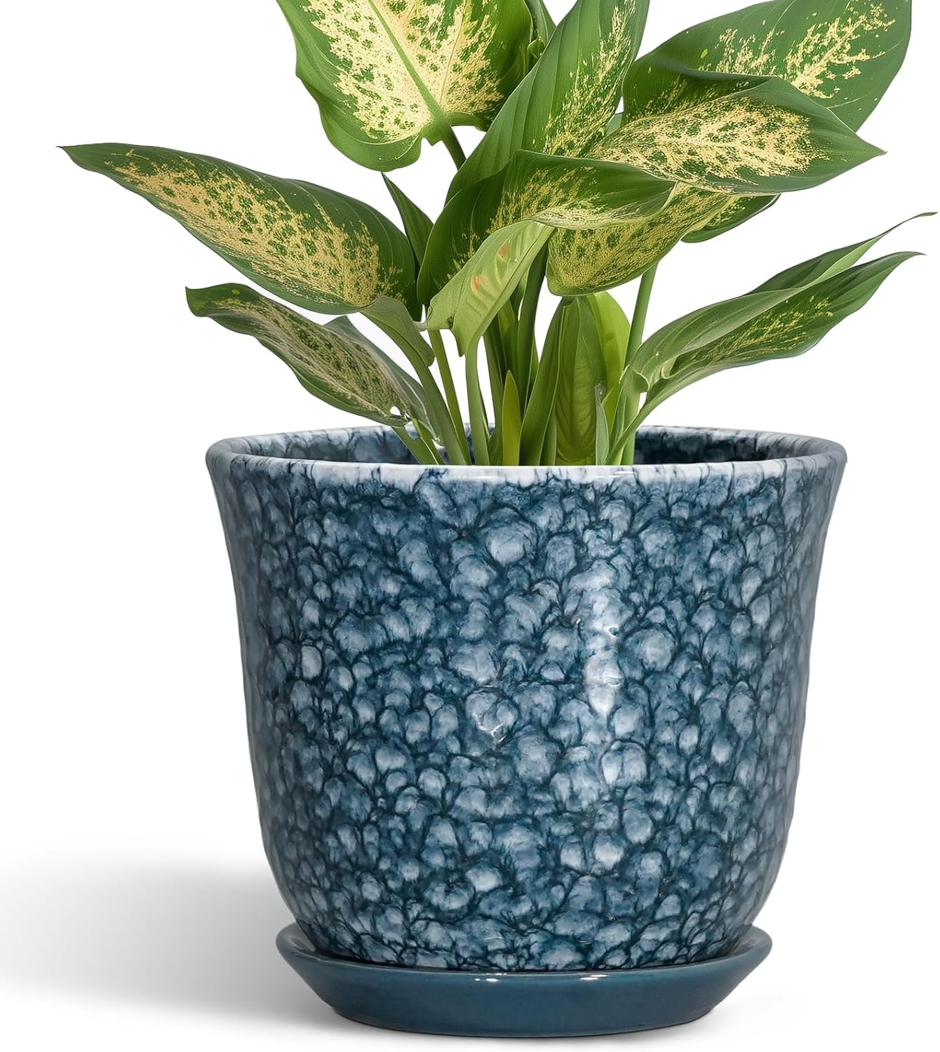 Ceramic Plant Pots - 12 Inch Pots for Plants Indoor Outdoor, Large Round Planter with Drainage Hole and Saucer, Modern Decorative Flower Pot, Home Garden Decor, House Warming Gifts, Blue