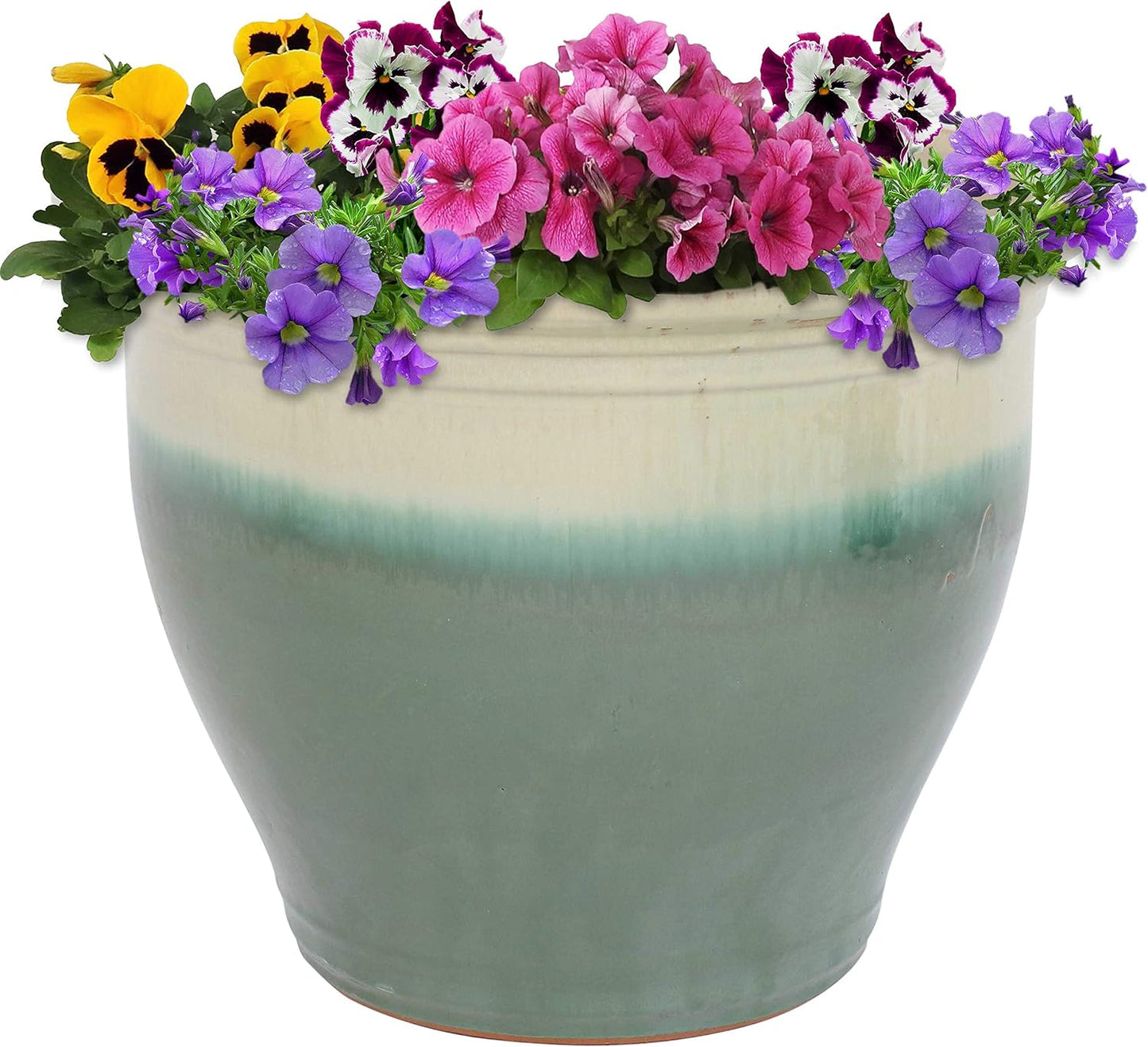 Sunnydaze Large Ceramic Plant Pot - Round Outdoor Glazed Ceramic Planter Pot with Drainage - Studio - Imperial Blue - 18.5"