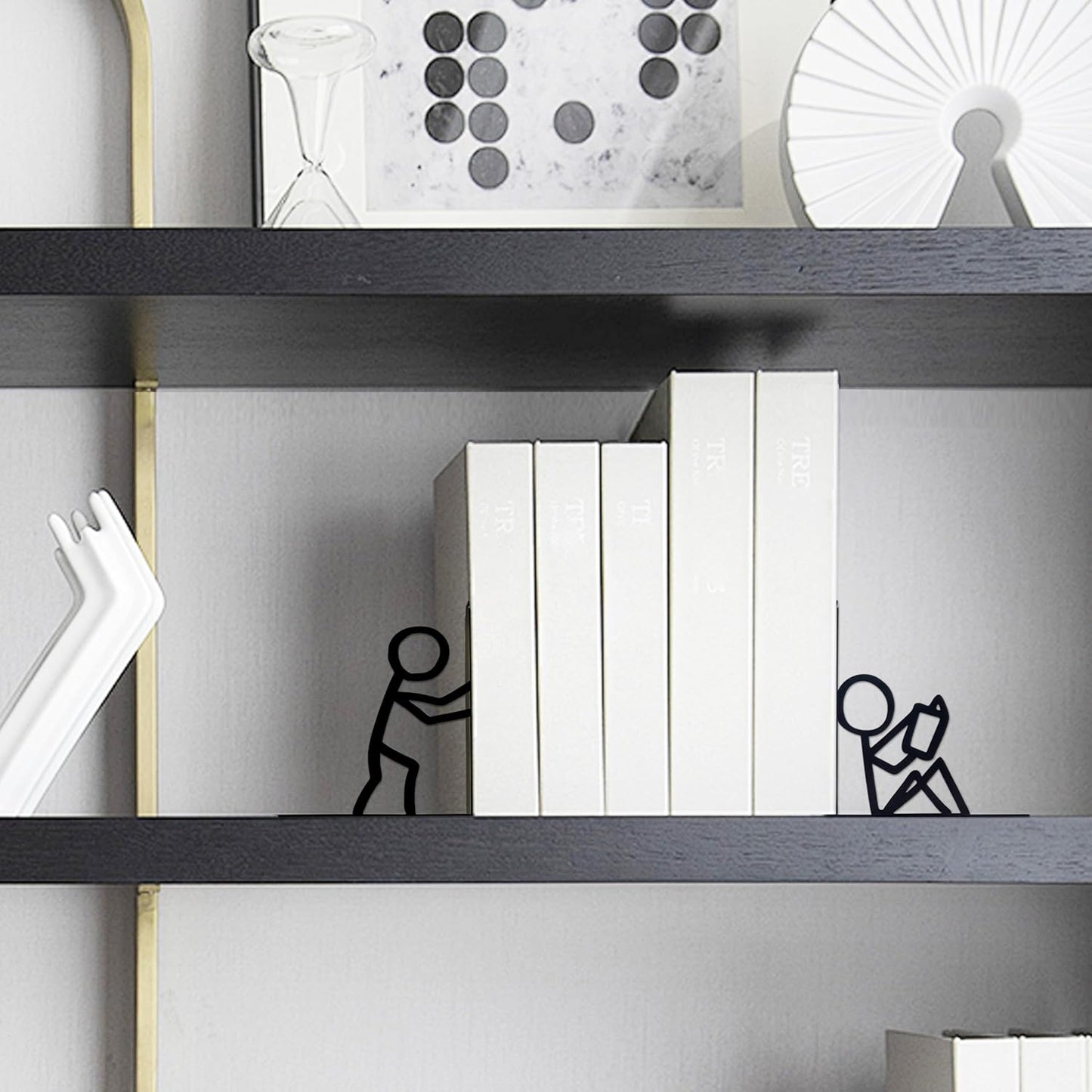 Bookends Decorative Metal Unique Office Desk Bookends Cute Book Ends Reading Decor Bookshelf Decor for Office School Library Bedroom, Book Lovers Gift