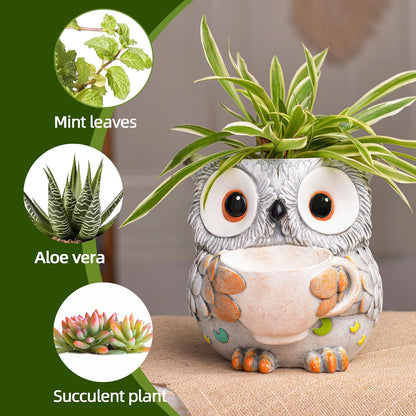Saysmile Unique Owl Plant Pots Indoor, Cute Small Succulent Pots with Drainage Hole, Rocking Chair Planters for Outdoor Indoor Plants, Resin Flower Pot for String of Pearls, Gift Ideas for Mother