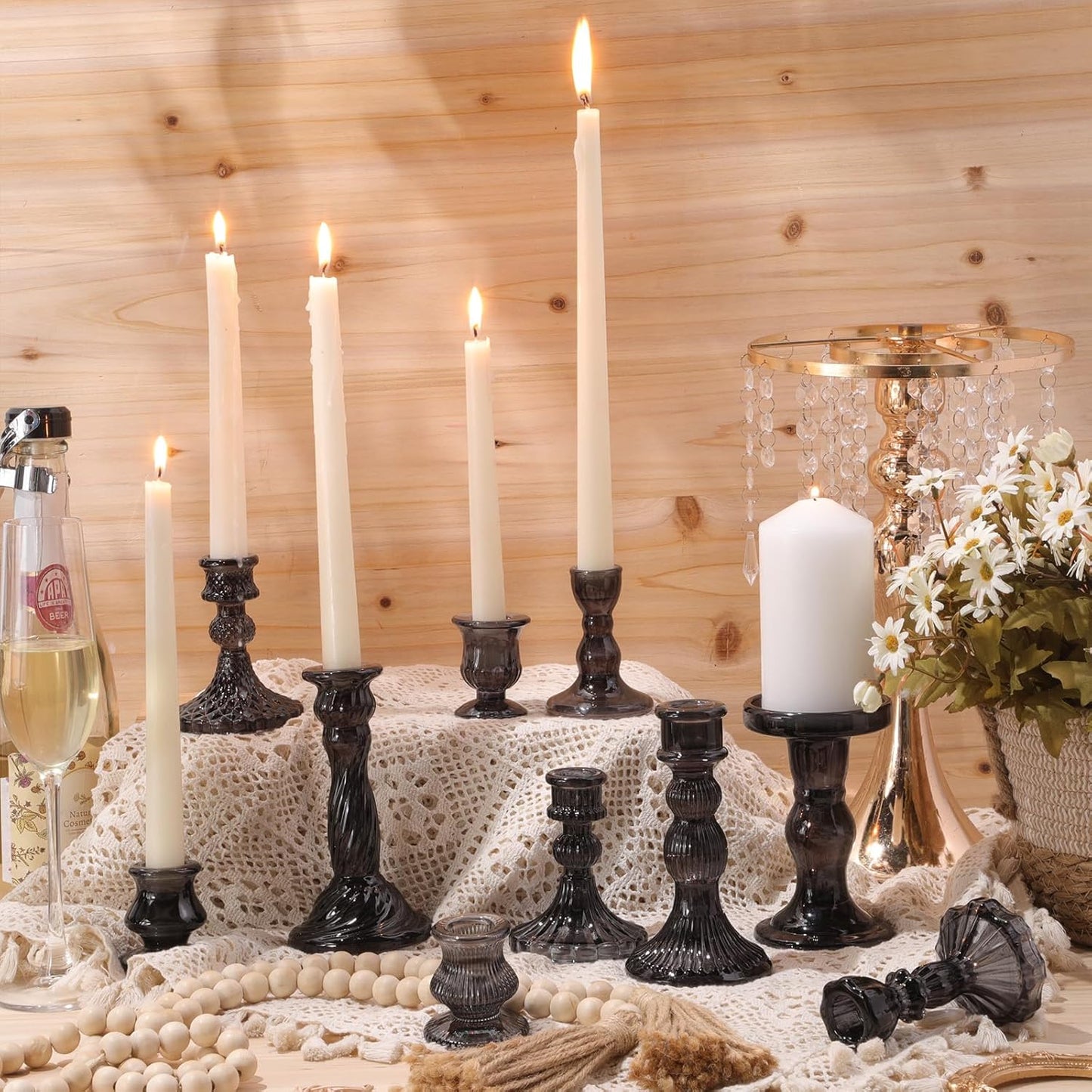 Mumufy 10 Pcs Glass Crystal Taper Candle Holders Clear Glass Candlestick Holder Fit 0.8 Inch Candles Crystal Decorative Candle Stand Centerpiece Table Wedding Dining Party (Classic,Clear)