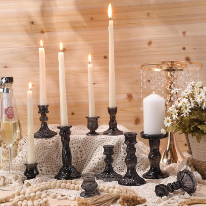 Mumufy 10 Pcs Glass Crystal Taper Candle Holders Clear Glass Candlestick Holder Fit 0.8 Inch Candles Crystal Decorative Candle Stand Centerpiece Table Wedding Dining Party (Classic,Clear)