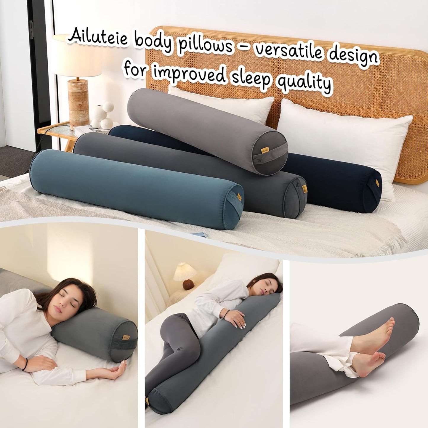 Body Pillow for Adults,Long Round Pillow,Big Cylindrical Pillow,Large Full Bolster Pillows for Side Sleepers (Steel Gray, 47.24"*7.87")