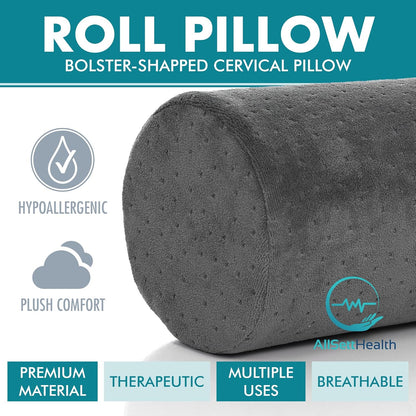 AllSett Health Round Cervical Roll Cylinder Bolster Pillow with Removable Washable Cover, Ergonomically Designed for Head, Neck, Back, and Legs || Ideal for Spine and Neck Support, Navy