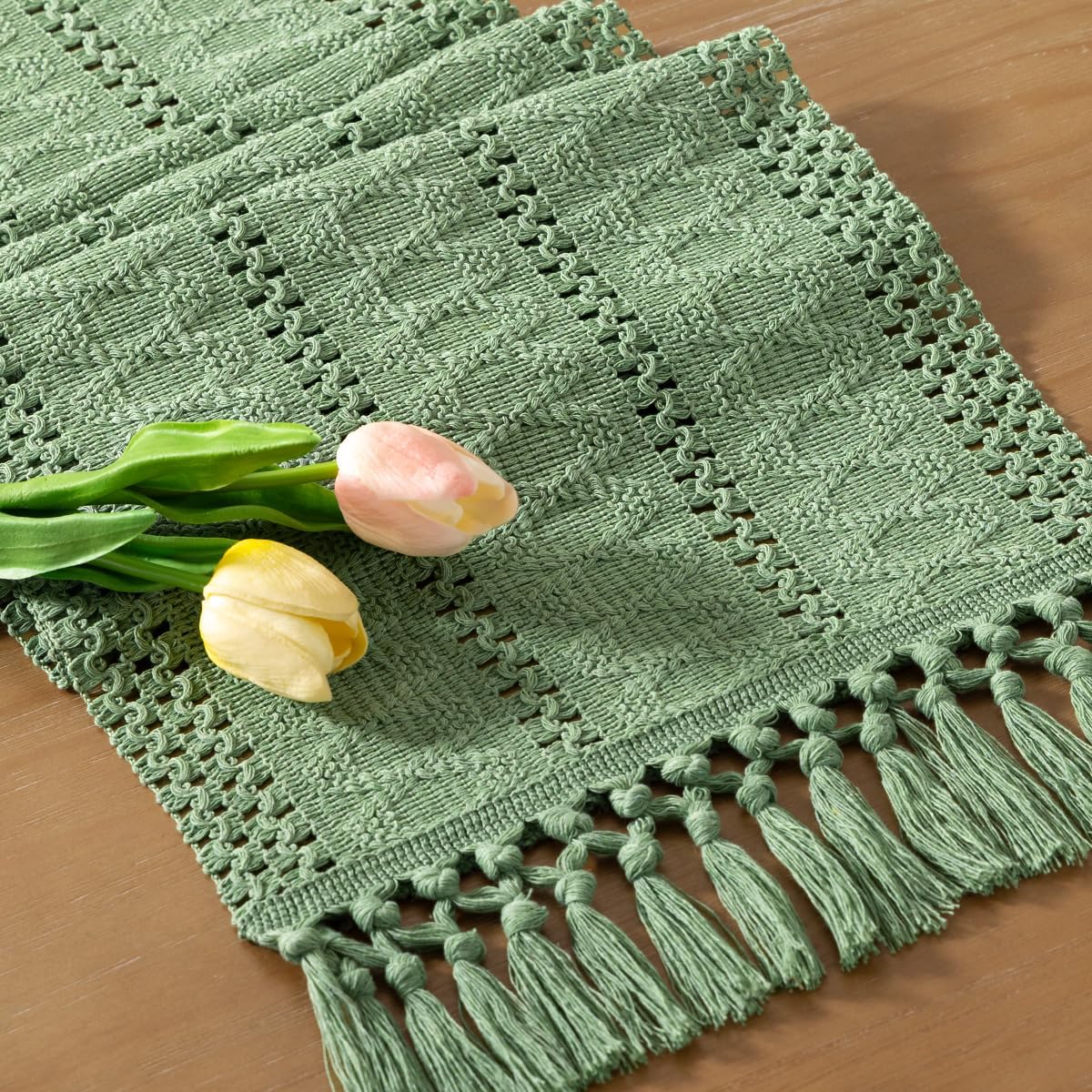 Socomi Boho Table Runner Summer Farmhouse Rustic Dining Kitchen Centerpiece Decor Small Macrame Woven Cotton Linen Coffee Table Runner for Dresser Scarf Home Decor 12x36 inch Beige
