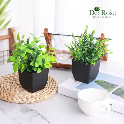 Der Rose 2 Pack Fake Plants Small Faux Artificial Small Potted Plants Indoor for Room Home Office Farmhouse Bathroom Decor