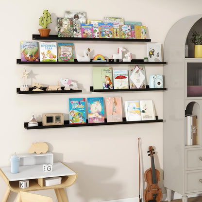 Fun Memories Picture Ledge Shelves Set of 2, 32 Inch Rustic Wall Mounted Floating Shelves with Lip for Home Storage and Décor in Bathroom, Kitchen, Nursery, Bedroom, Living Room, Walnut