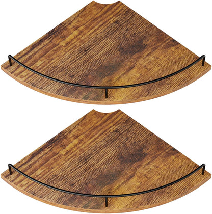 Corner Floating Shelves, Rustic Brown Wood, Set of 2, Wall Mount Storage with Guardrail for Bathroom Kitchen Living Room