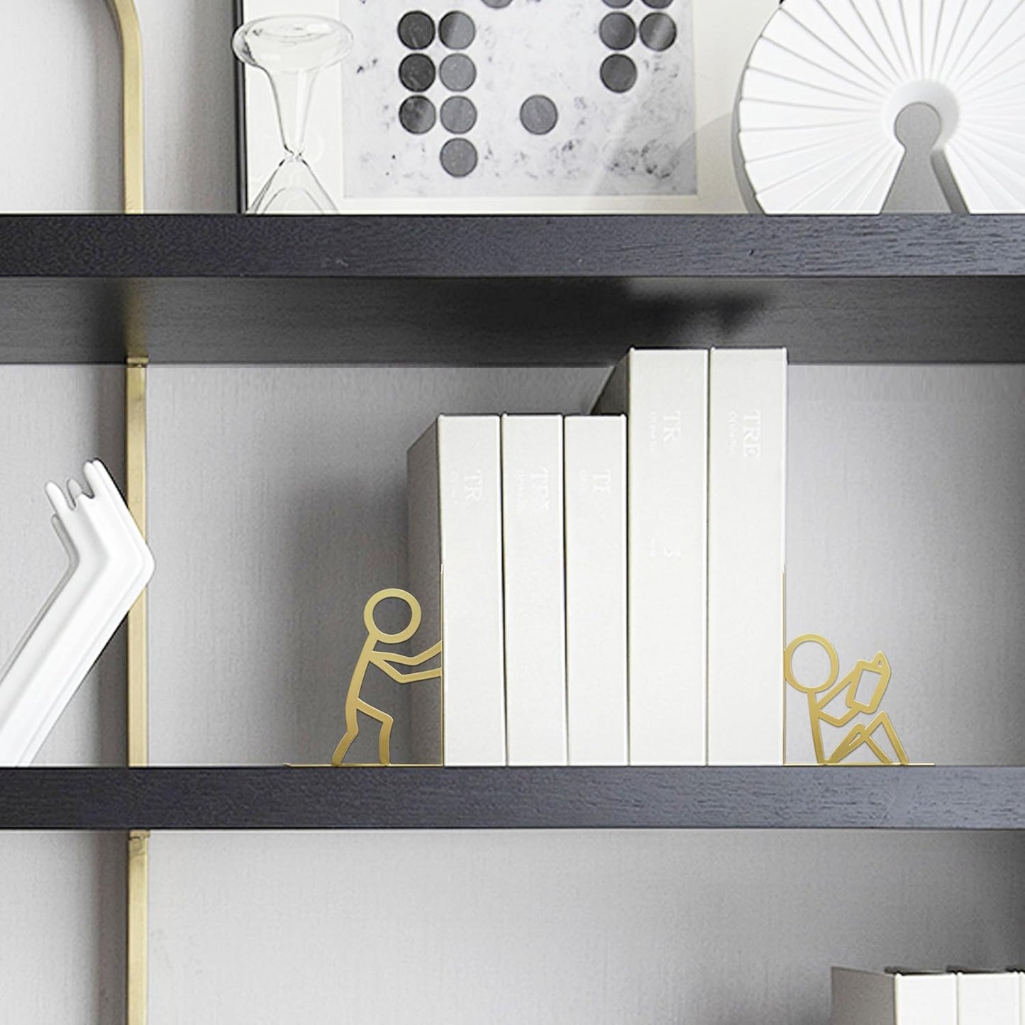 Bookends Decorative Metal Unique Office Desk Bookends Cute Book Ends Reading Decor Bookshelf Decor for Office School Library Bedroom, Book Lovers Gift