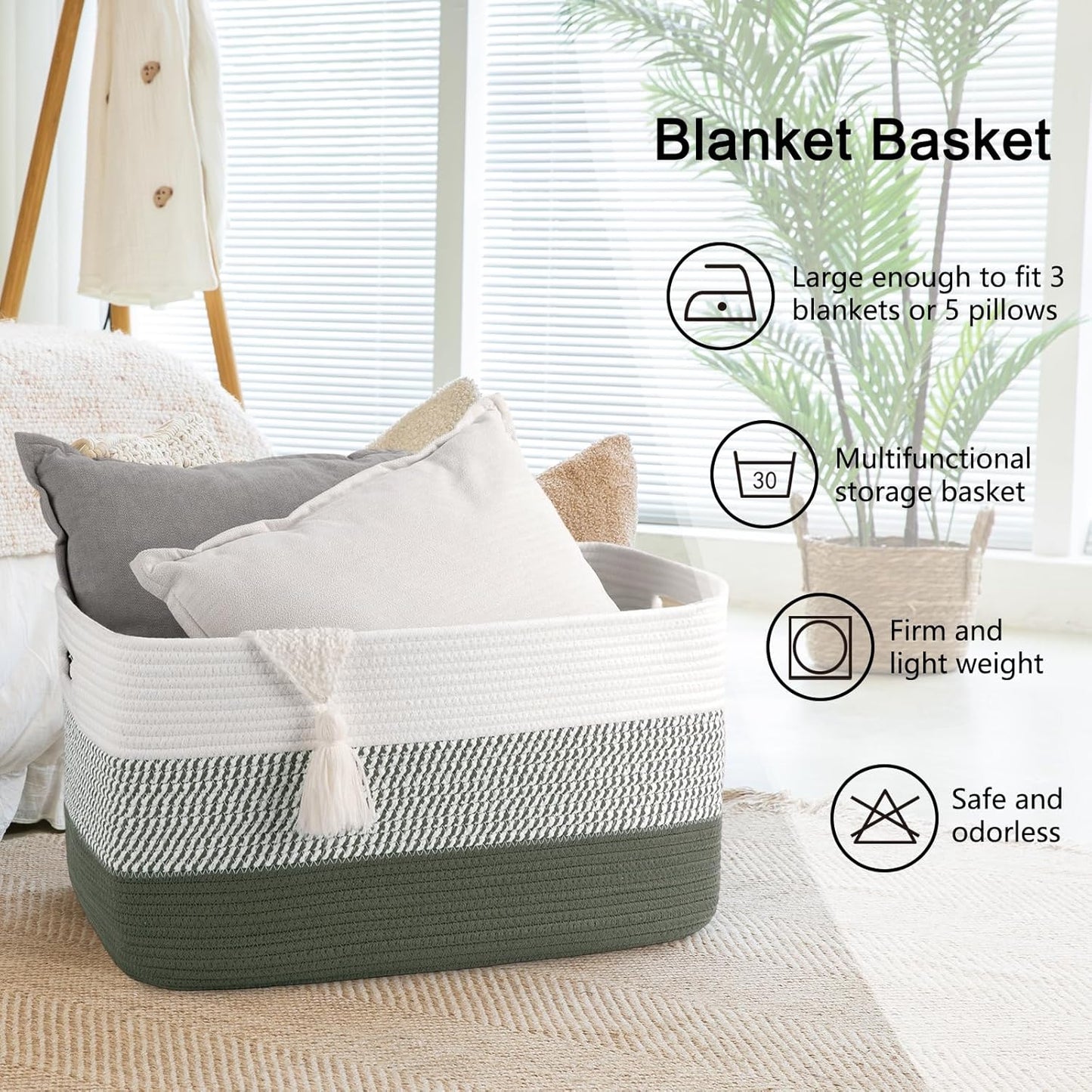 OIAHOMY Large Blanket Basket, 22”x17”x12” Rectangle Woven Baskets, Nursery Blanket Storage Living Room, Toy Storage With Handle, Large Baskets for Organizing-Gradient Yellow