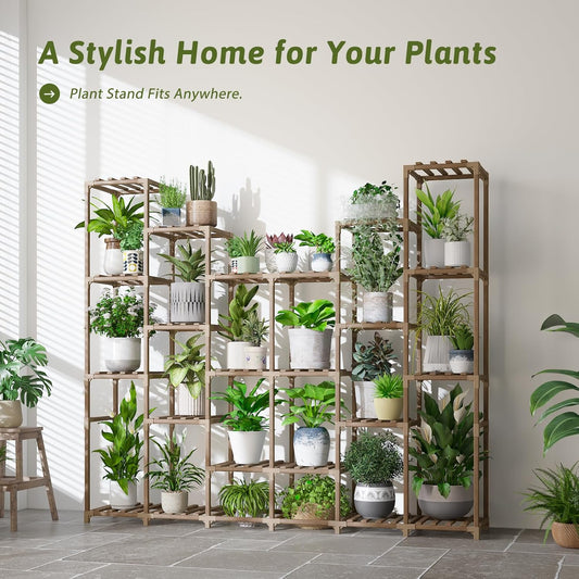 GENTINGBRO Plant Stand Indoor Outdoor 62.2“ Tall Plant Shelf Large Tiered Flower Stands for Multiple Display Wood Hanging Planter Holder for Living Room Garden Balcony Patio Decor