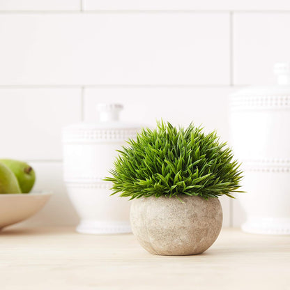 Ogrmar Mini Plastic Faux Plants in Pot/Small Topiary Shrubs Fake Greenery for Bathroom, House Decorations (Green Grass)