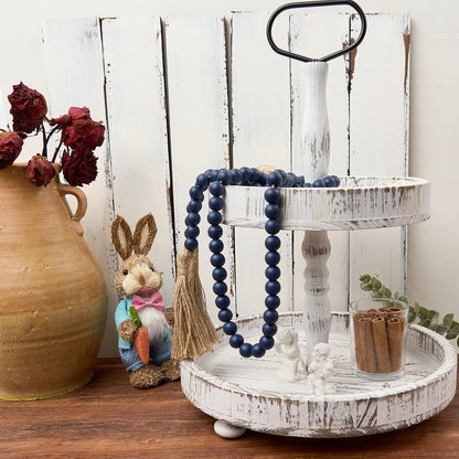 OMISHE 59in Wood Bead Garland with Tassels, Decorative Beads, Farmhouse Wooden Beads Garland for Wall Hanging Home Festival Decor, Aqua, Teal