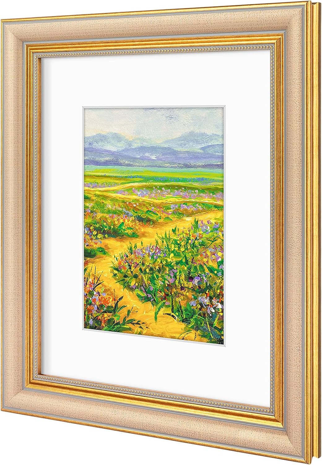 Golden State Art,11x14 Ornate Picture Frame for 8x10 Photo with Mat or 11 x 14 Prints without Mat,Real Glass Wall Display(Color:Green Gold)