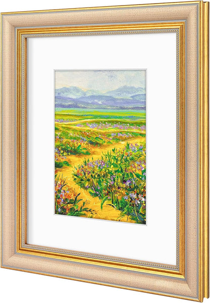 Golden State Art,11x14 Ornate Picture Frame for 8x10 Photo with Mat or 11 x 14 Prints without Mat,Real Glass Wall Display(Color:Green Gold)