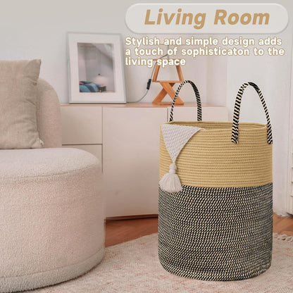 JMvicyroam Large Woven Laundry Basket Hamper,60L Cotton Rope Storage Bin for Blankets,Toys and Clothes,Decorative Tall Nursery Hamper for Living Room,Baby Nursery,Bathroom and Bedroom,Brown