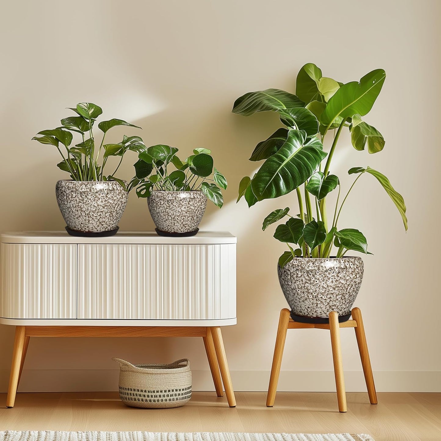 6 Inch Plant Pot - Ceramic Pots for Plants with Drainage Hole and Saucer, Round Succulent Planter Indoor Outdoor, Modern Flower Pot for Snake Plants, Home Decor, Gifts for Plant Lover, Blue