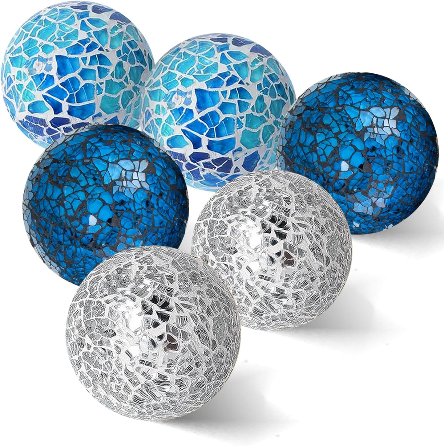 2.4 in Decorative Orbs Glass Balls Set of 6,Mosaic Sphere Globe for Whole Housewares,Wedding/Birthday,Bowls,Vases Dining Table Centerpieces (Gold)