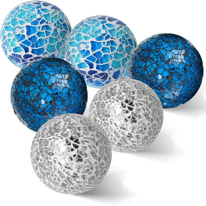 2.4 in Decorative Orbs Glass Balls Set of 6,Mosaic Sphere Globe for Whole Housewares,Wedding/Birthday,Bowls,Vases Dining Table Centerpieces (Gold)