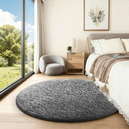 Ophanie Round Rugs 5Ft Ivory Circle Area Rug, Nursery Room Decor, Christmas Aesthetic Bedroom Home Circular Carpet 5 Foot, Fluffy Fuzzy Shag Plush Cream Living Room Rugs for Kids Boys Girls Teen Baby