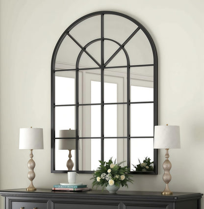 Dewfig 65"x 22" Arched Window pane Full Length Mirror, Wall Mirror, Floor Standing Mirrors, Farmhouse Long Full Body Mirrors Wall Mounted for Living Room, Bedroom, Entryway, Fireplace, Black