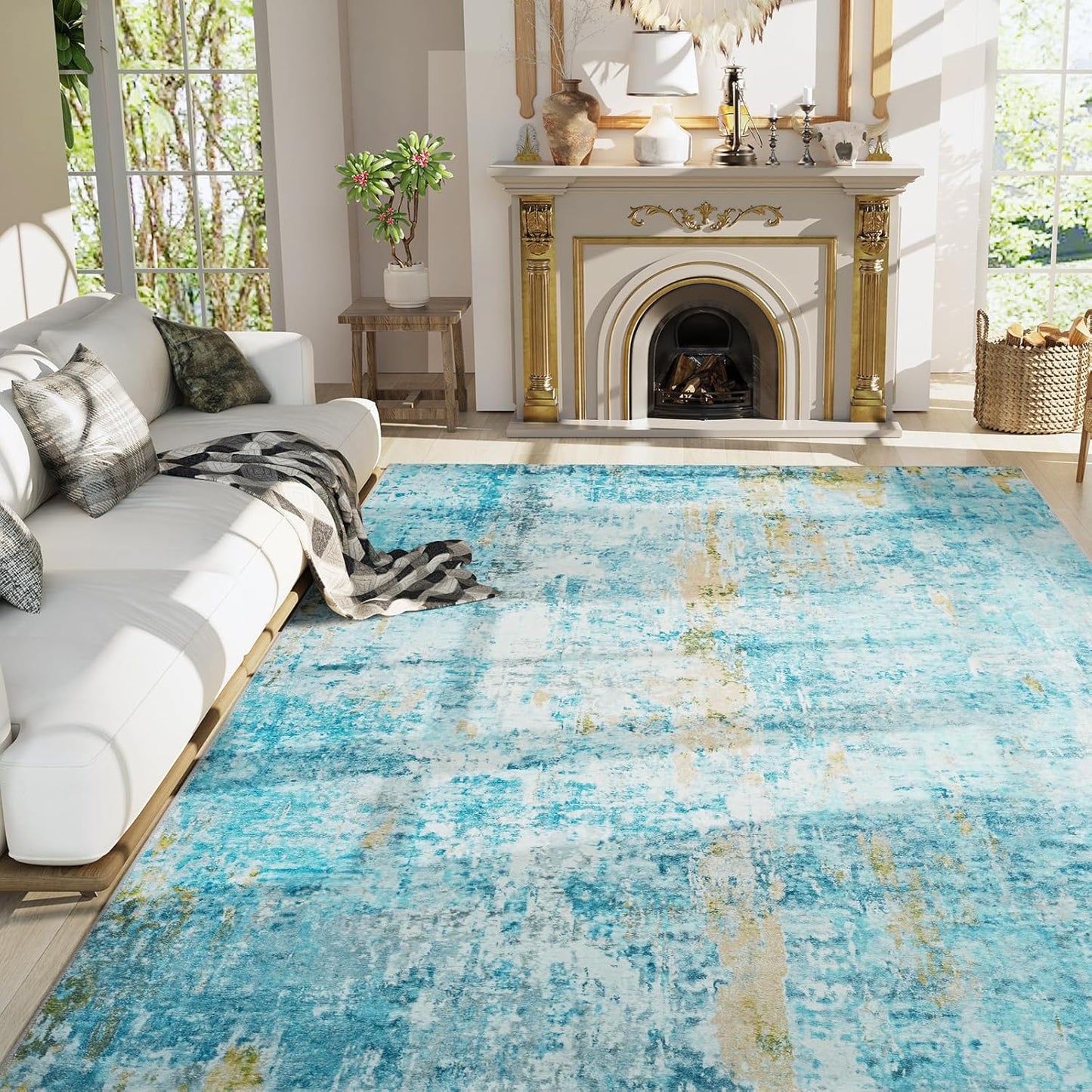 Ompaa 2x6 Rug Runners for Hallways Kitchen Runner Rug Non Slip Washable Grey Long Runner Rugs with Rubber Backing Soft Abstract Carpet Runner for Hallways, Kitchen, Bedroom, Bathroom, Entryway - Colors A