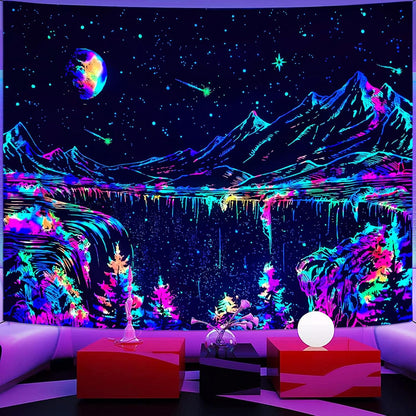 Zussun Black and White Tapestry Starry Night Mountain Tapestries for Bedroom Aesthetic Moon and Stars Tapastry's Wall Hanging Dark Nature Forest Wall Tapestry for Living Room Dorm (48'' × 36'')