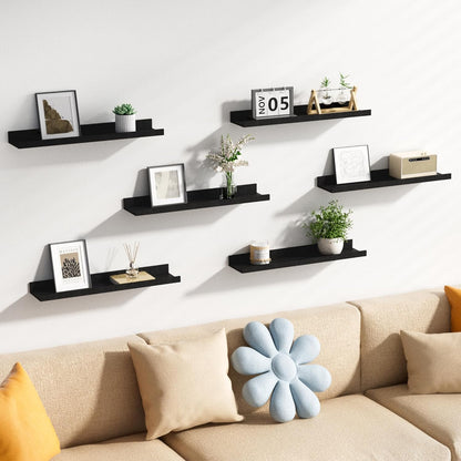 upsimples 6 Pack Wooden Floating Shelves, Wall Storage Decor Shelf for Bathroom, Bedroom, Living Room, Kitchen, Office and Laundry Room, Wall Mounted Display Hanging Shelf, Brown
