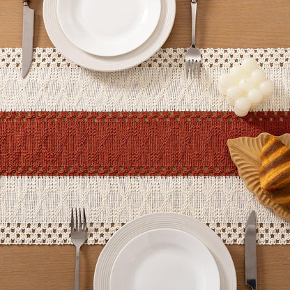 Socomi Boho Table Runner Summer Farmhouse Rustic Dining Kitchen Centerpiece Decor Small Macrame Woven Cotton Linen Coffee Table Runner for Dresser Scarf Home Decor 12x36 inch Beige