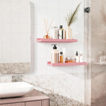 Love-KANKEI Floating Shelves Wall Mounted Set of 2, 17 Inch Rustic Wood Wall Shelves for Storage, Bedroom Living Room Bathroom Kitchen Office and More White