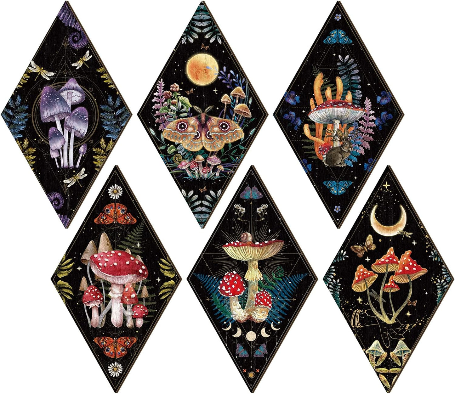 Sintuff 6 Pieces Gothic Wall Decor Boho Sun Moon Phases Wall Art Gothic Minimalist Stars Sun Hanging Wooden Home Decor Farmhouse Pediments for Gallery Living Bedroom Room(Mushroom)
