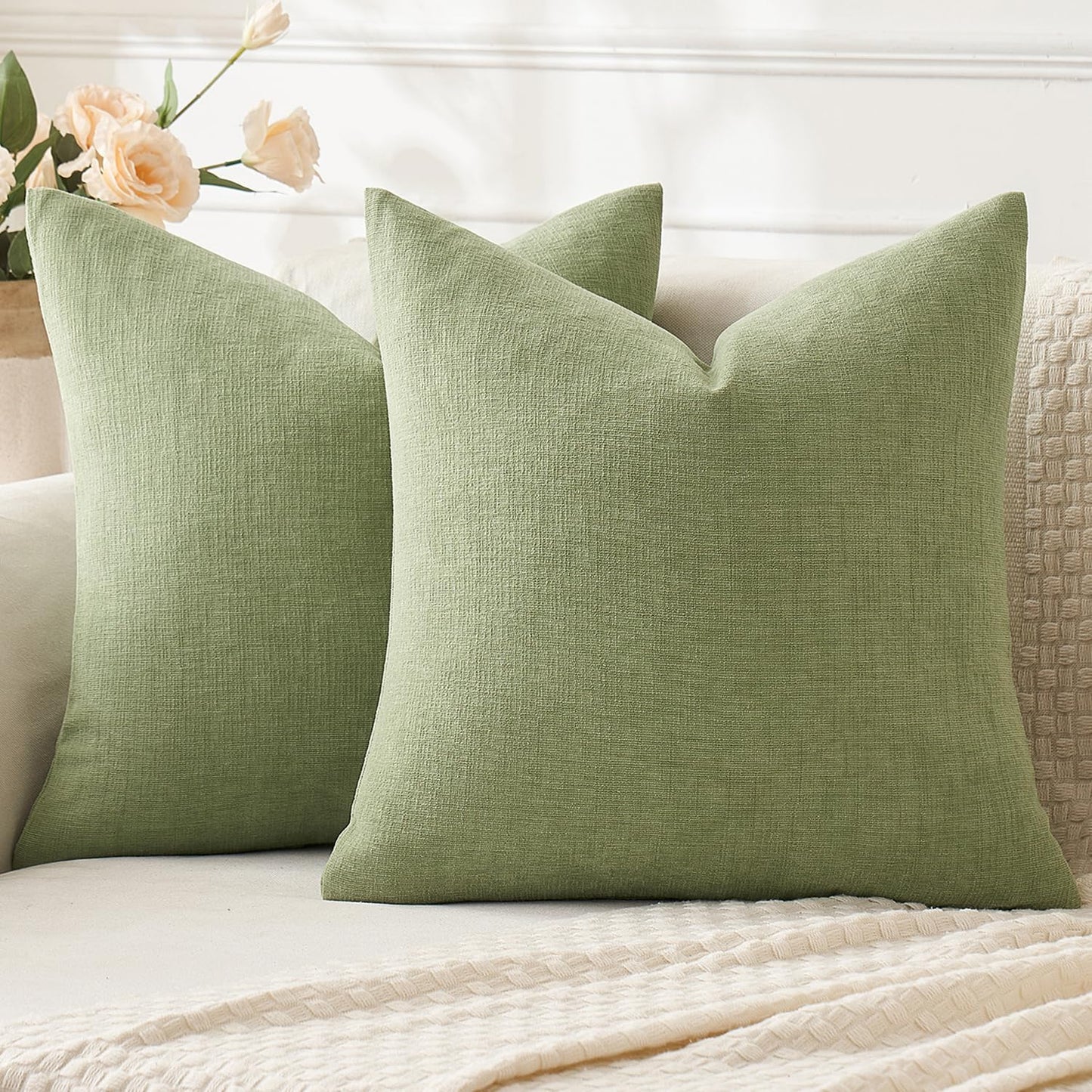 MIULEE Olive Green Couch Pillow Covers 18x18 Inch, Set of 2 Soft Chenille Decorative Square Throw Pillow Covers Farmhouse for Sofa Living Room Bed