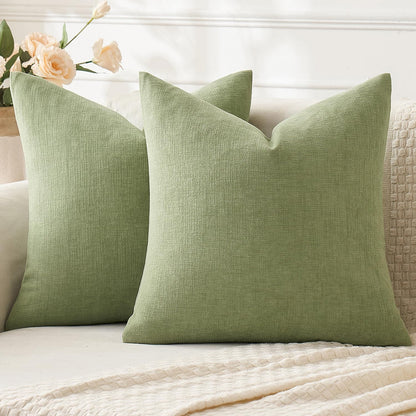 MIULEE Olive Green Couch Pillow Covers 18x18 Inch, Set of 2 Soft Chenille Decorative Square Throw Pillow Covers Farmhouse for Sofa Living Room Bed