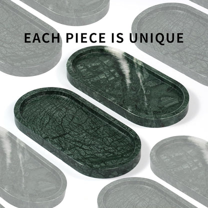 Marble Perfume Tray with Legs - Oval Decorative Stone Pedestal for Bathroom Vanity Coffee Table Kitchen Countertop, Footed Jewelry Candle Organizers Catchall Plate Riser with Scalloped Feet