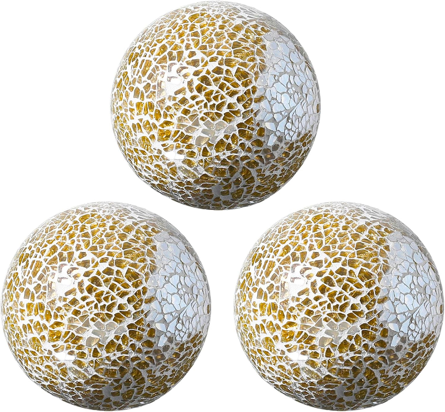 Decorative Mosaic Glass Orbs, 4 Inch Diameter, Set of 3 Sphere Balls, Rose Gold (Gold)