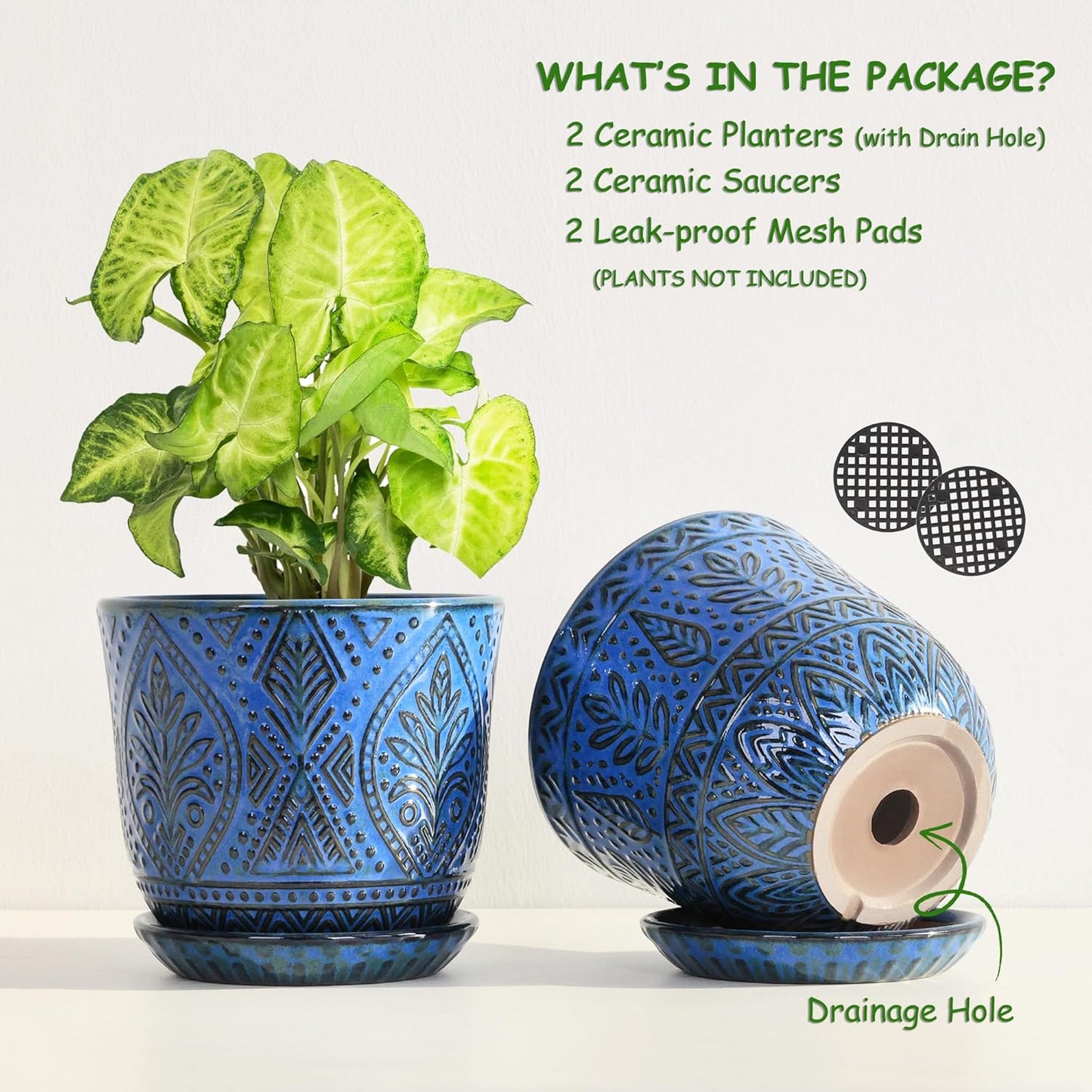Gepege 6 Inch Beaded Ceramic Planter Set of 2 with Drainage Hole and Saucer for Plants, Indoor-Outdoor Large Round Succulent Orchid Flower Pot (Smoked Gray, Inner-pots not Larger Than 5 Inch)