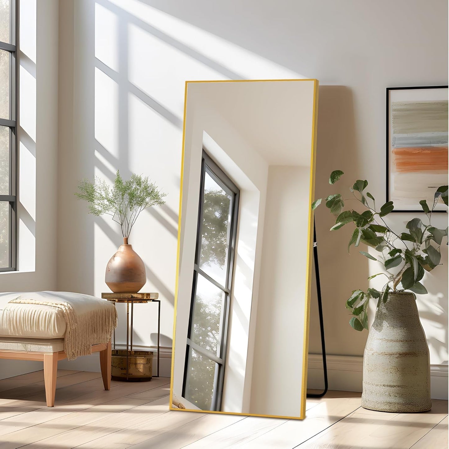NicBex Full Length Mirror with Stand, 56"x19" Aluminum Alloy Frame Floor Mirror, Black, Shatter-Proof Glass - Free Standing, Leaning Against Wall or Wall-Mounted, for Bedroom Living Room Dressing Room