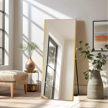 NicBex Full Length Mirror with Stand, 56"x19" Aluminum Alloy Frame Floor Mirror, Black, Shatter-Proof Glass - Free Standing, Leaning Against Wall or Wall-Mounted, for Bedroom Living Room Dressing Room