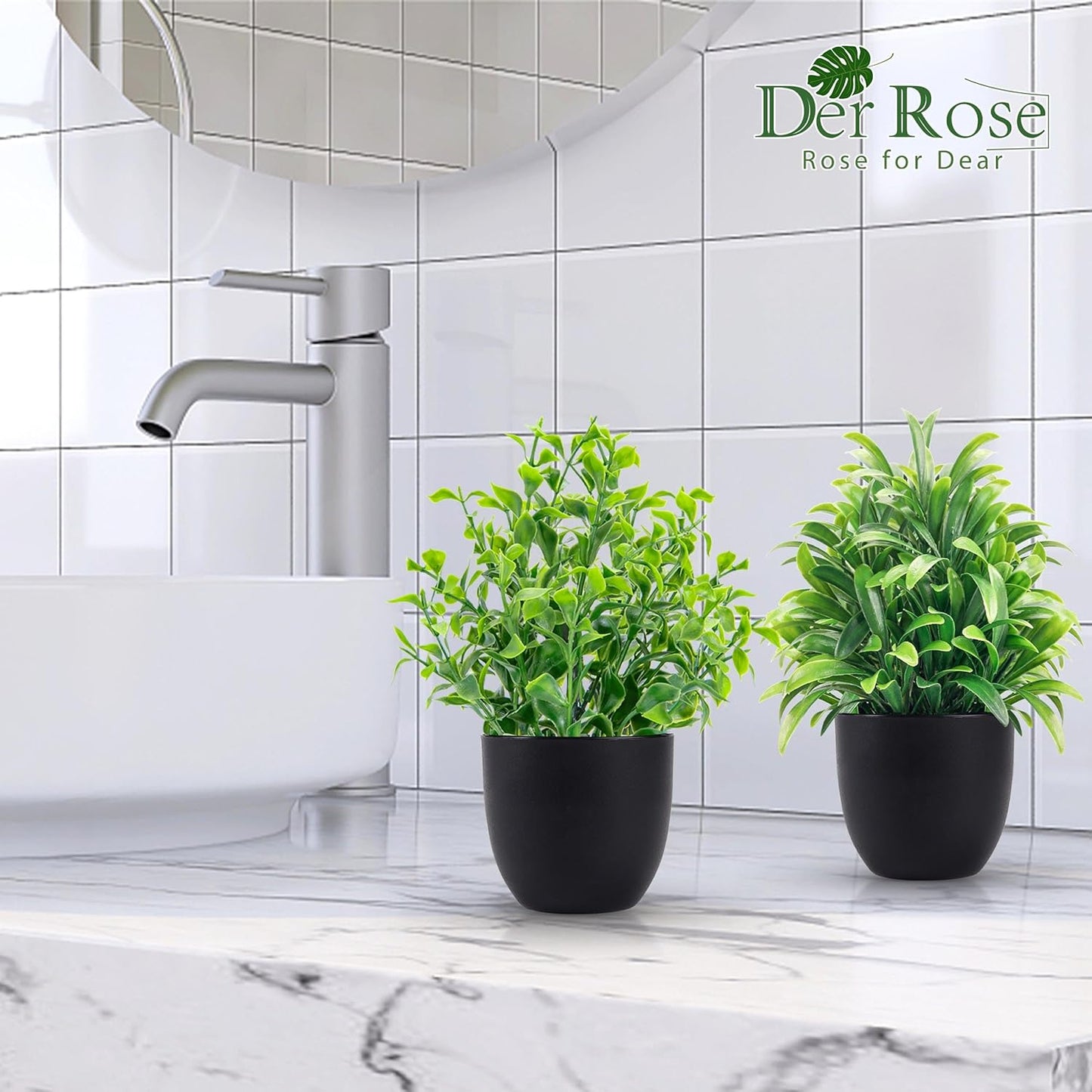 Der Rose Fake Plants 4 Packs Artificial Plants Small Faux Plants Black Bathroom Accessories for Halloween Bathroom Home Kitchen Coffee Table Office Desk Decor Indoor