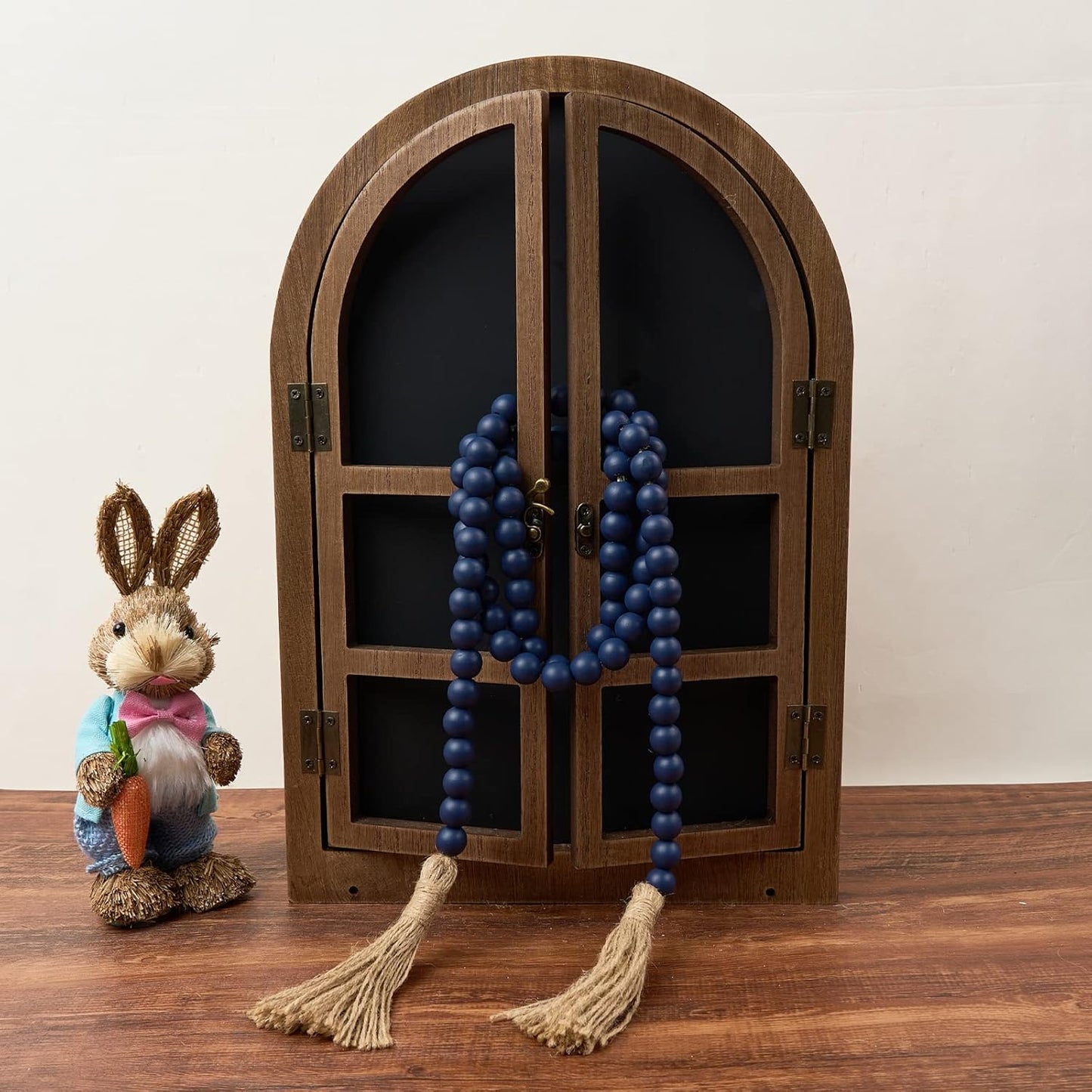 OMISHE 59in Wood Bead Garland with Tassels, Decorative Beads, Farmhouse Wooden Beads Garland for Wall Hanging Home Festival Decor, Aqua, Teal