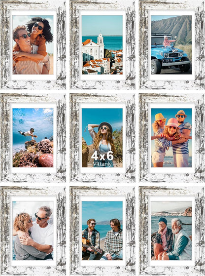 Vittanly 8x10 Picture Frames Set of 9, Shatter Resistant Plexiglass, Display 5x7 Pictures with Mat or 8x10 without Mat, Photo Frames for Wall or Tabletop, Engineered Wood, Black - Colors A