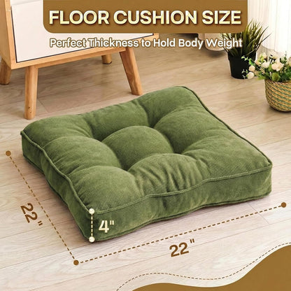 1 MIDDLE ONE Floor Pillow Set of 2, Memory Foam Floor Cushions for Adults, Large Meditation Pillow for Sitting, 22 x 22 Inches (Square | Grey)