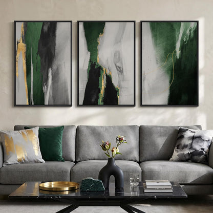 Large Framed Abstract Nature Landscape Wall Art for Living Room, Set of 3 Modern Canvas Prints Paintings Artwork for Walls, Green Lake Pictures for Hallway, Dining Room, Office Wall Decor 24x36 Inch