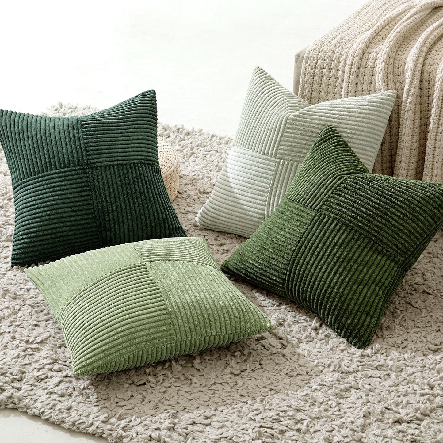 MIULEE Teal Orange Decorative Throw Pillow Covers 18x18 Inch Set of 4 Boho Corduroy Striped Cushion Cases Modern Farmhouse Patchwork Pillow Cases for Couch Sofa Bedroom Home Decor